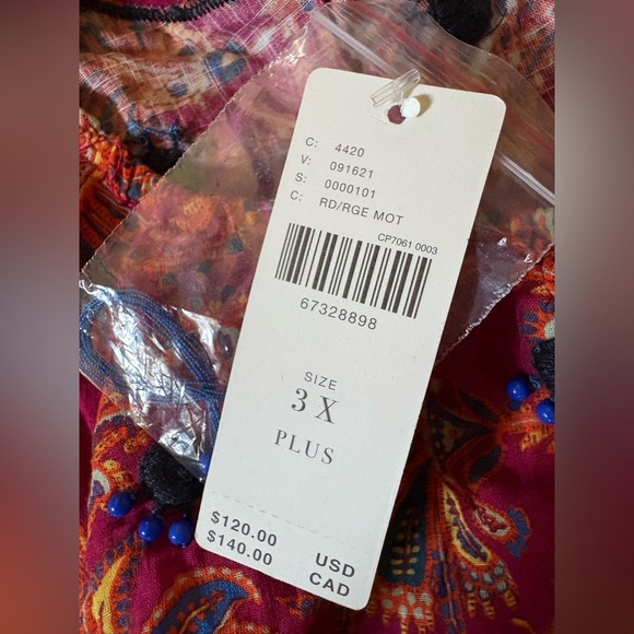 NWT Anthropologie Bare Deco Beaded & Embroidered Babydoll Tank Red Cropped - Picture 12 of 13